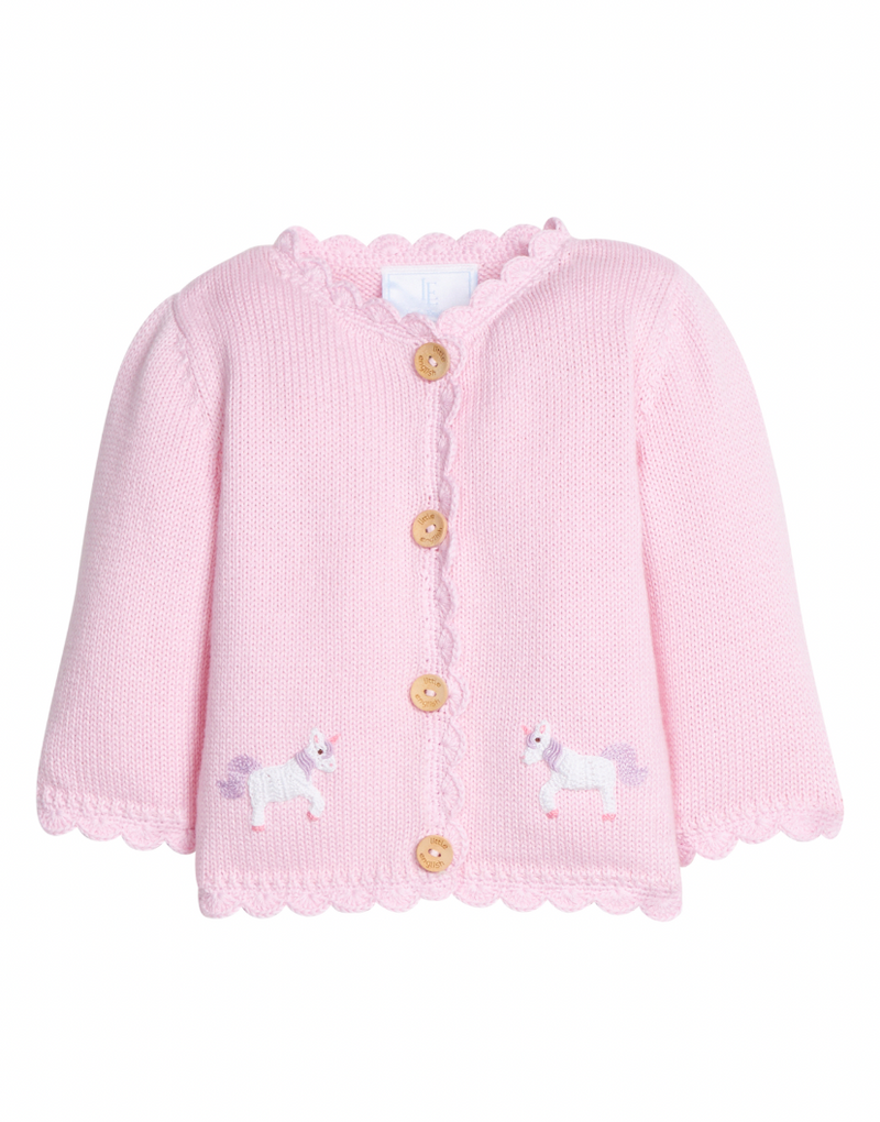 Little English Crochet Cardigan Sweater in Pink Unicorn