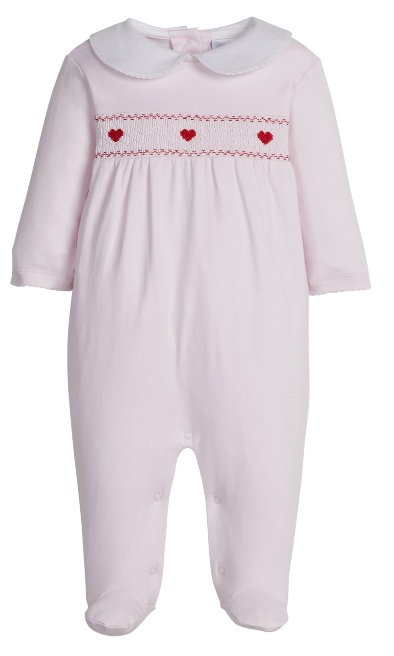 Little English Crochet Footie in Pink Hearts