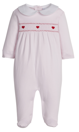 Little English Crochet Footie in Pink Hearts