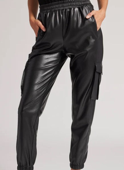 Generation Love Emily Vegan Leather Cargo Jogger in Black