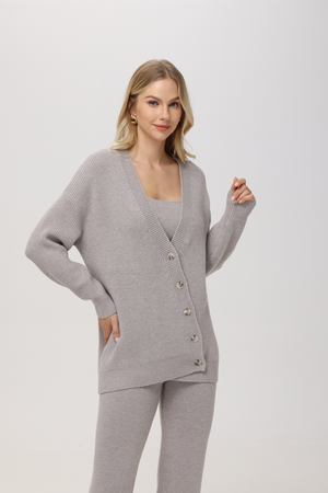 525 America Evelyn Asymmetric Oversized Cardigan in Taupe