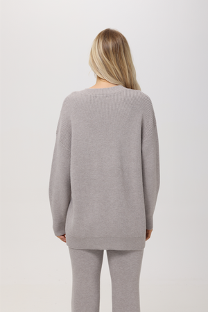 525 America Evelyn Asymmetric Oversized Cardigan in Taupe