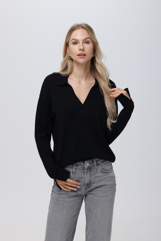 525 America Maddi Polo Sweater in Black