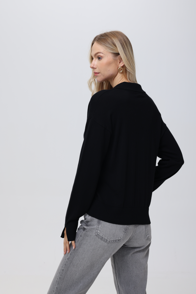 525 America Maddi Polo Sweater in Black