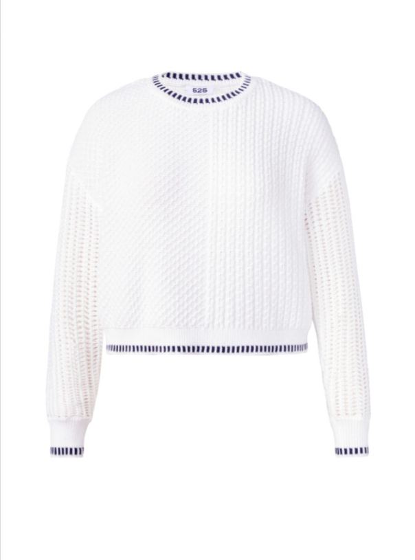 525 America Uma Mixed Stitch Crew Neck Sweater in White Multi