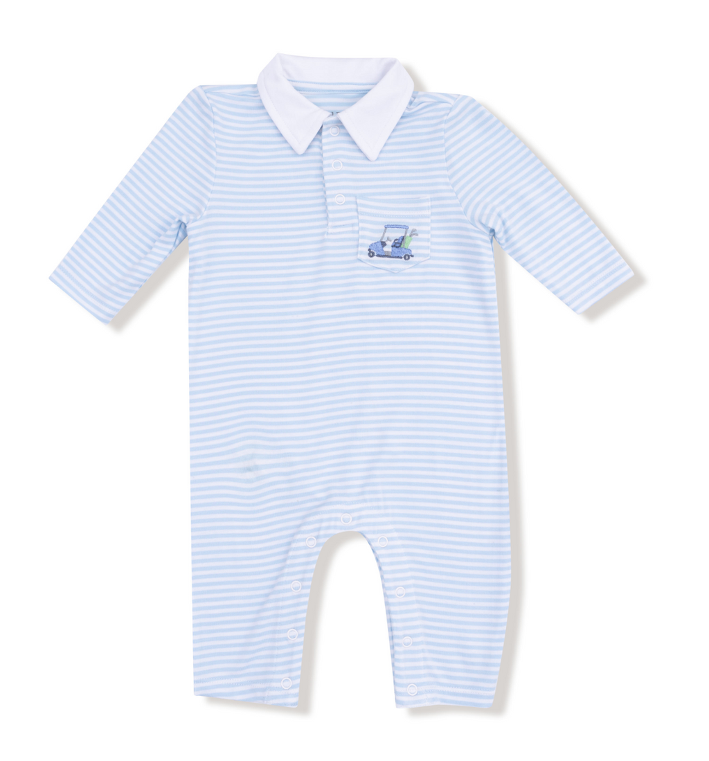 Angel Dear Polo Romper in Blue Golf Cart