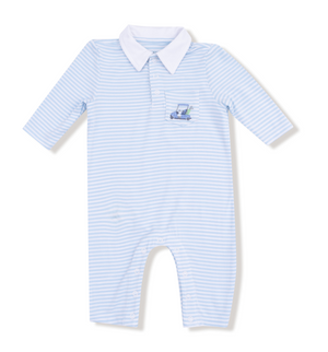 Angel Dear Polo Romper in Blue Golf Cart