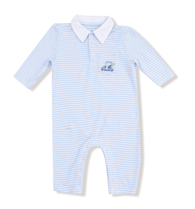 Angel Dear Polo Romper in Blue Golf Cart
