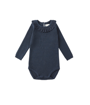 Rylee + Cru Ruffle Collar Bodysuit in Navy