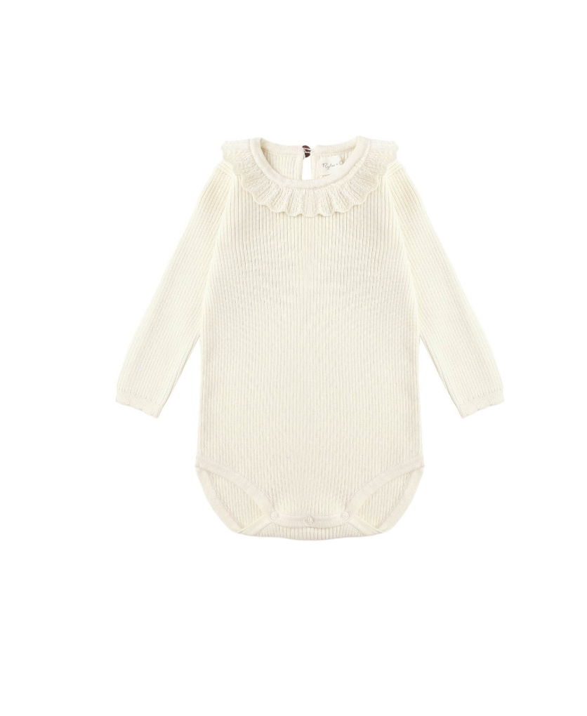 Rylee + Cru Ruffle Collar Bodysuit in Natural