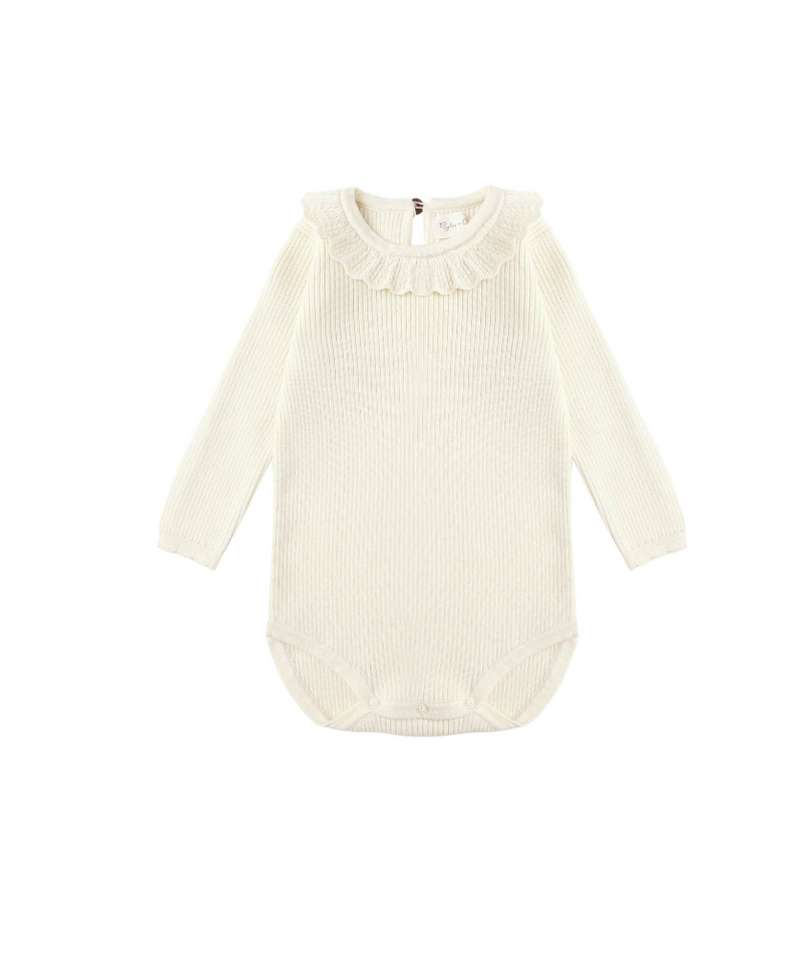Rylee + Cru Ruffle Collar Bodysuit in Natural