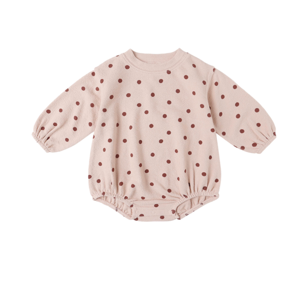 Rylee + Cru Spongey Knit Romper in Polka Dots