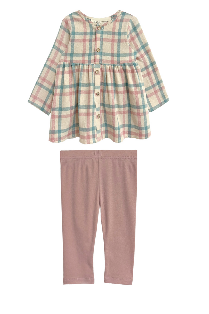 Mabel and Honey Phoebe Set in Pink Plaid