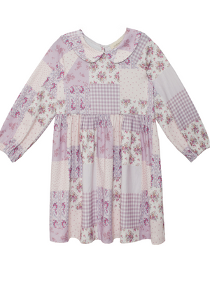 Mabel and Honey Liliana Dress in Purple Patchwork