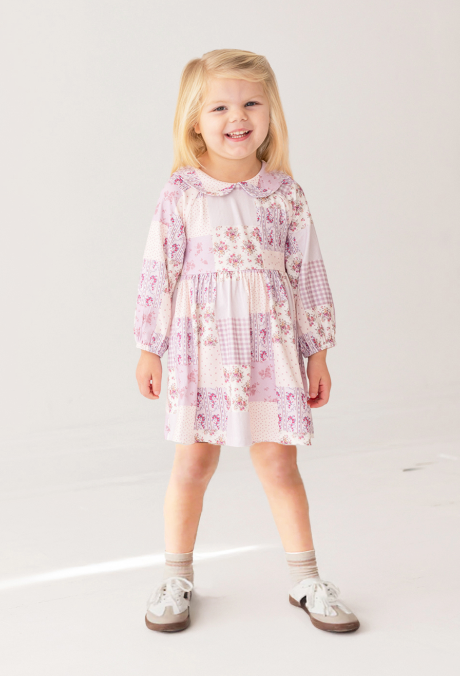 Mabel and Honey Liliana Dress in Purple Patchwork