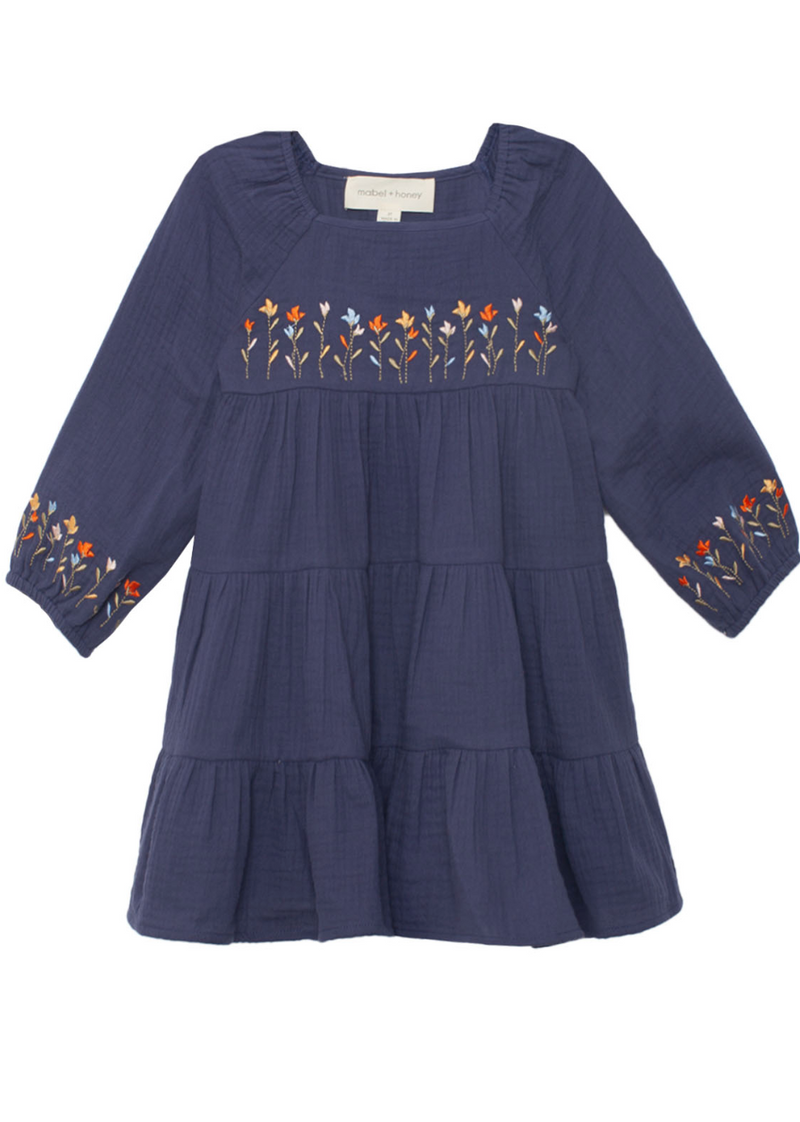 Mabel and Honey Clara Dress in Navy Flower Garden