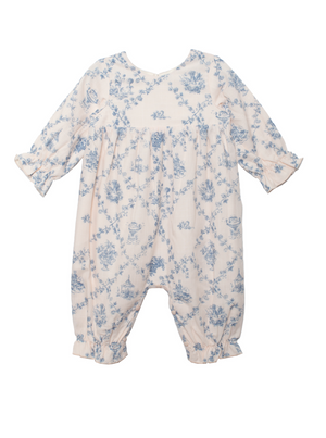 Mabel and Honey Princess Romper in Pale Blue Floral