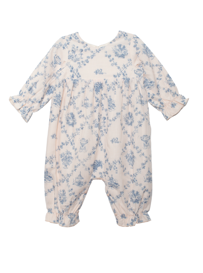 Mabel and Honey Princess Romper in Pale Blue Floral