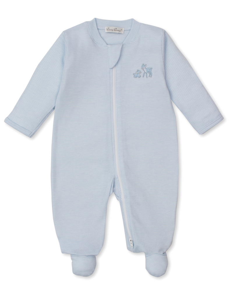 Kissy Kissy Zip Footie in Blue Forest Fanfare