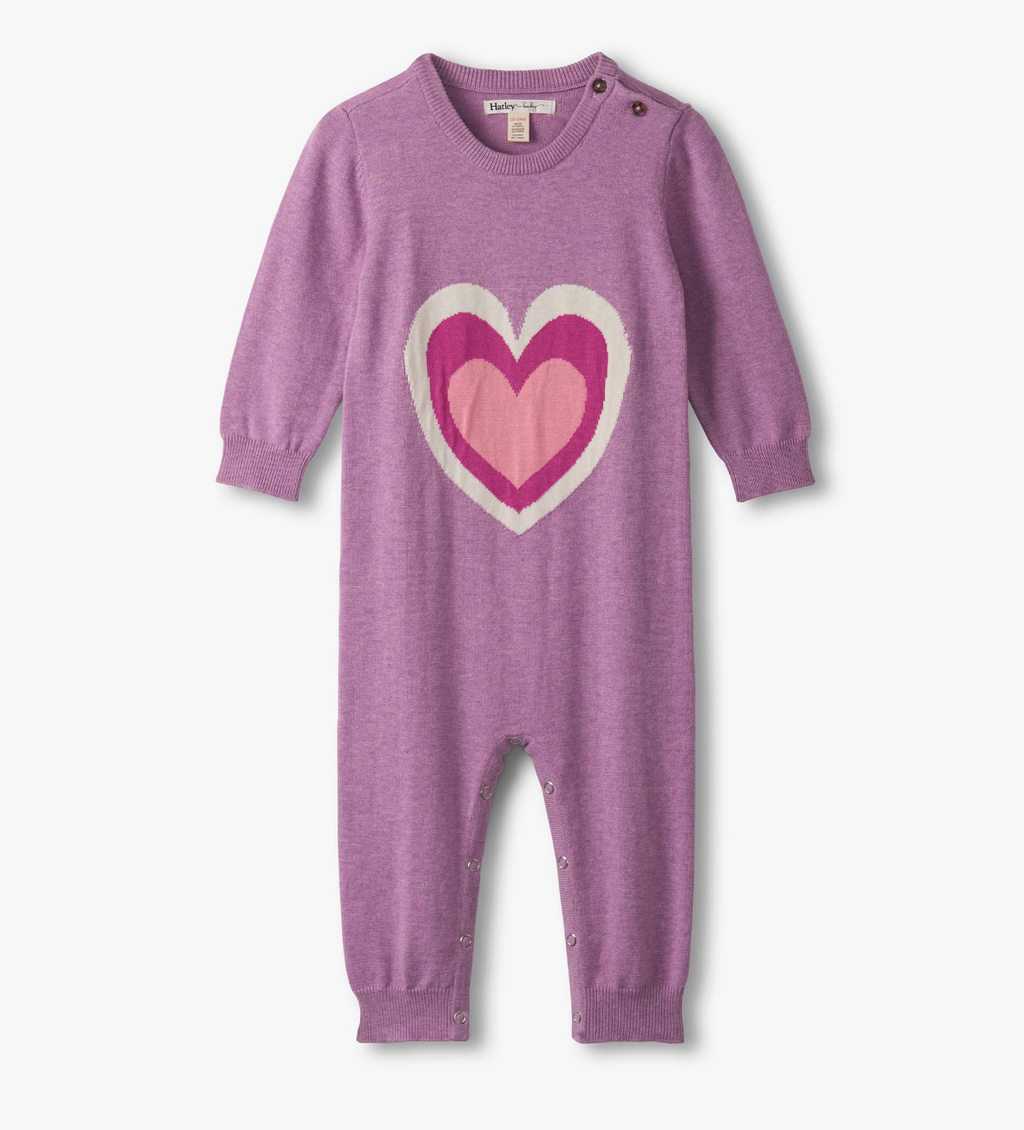 Hatley Mauve Sweater Romper in Hearts