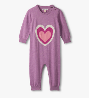 Hatley Mauve Sweater Romper in Hearts