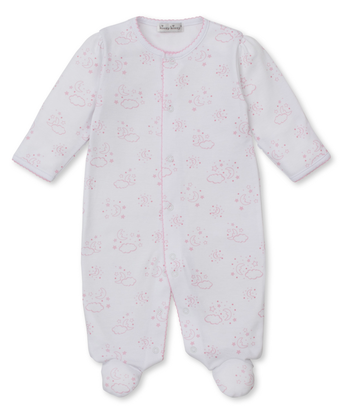 Kissy Kissy Snap Footie in Pink Cheerful Good Night