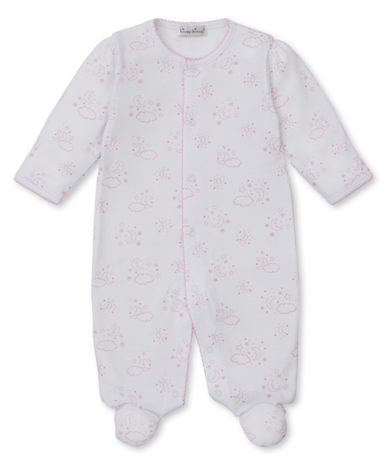 Kissy Kissy Snap Footie in Pink Cheerful Good Night