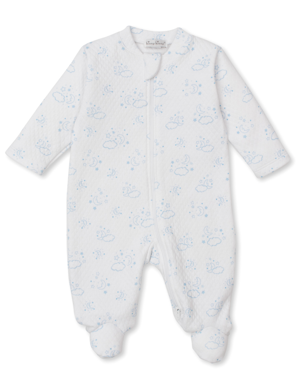 Kissy Kissy Jacquard Zip Footie in Blue Cheerful Good Night