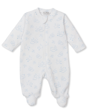 Kissy Kissy Jacquard Zip Footie in Blue Cheerful Good Night