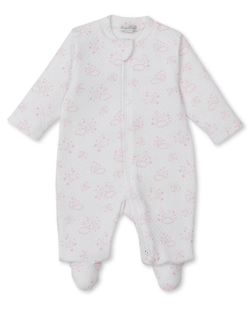Kissy Kissy Jacquard Zip Footie in Pink Cheerful Good Night