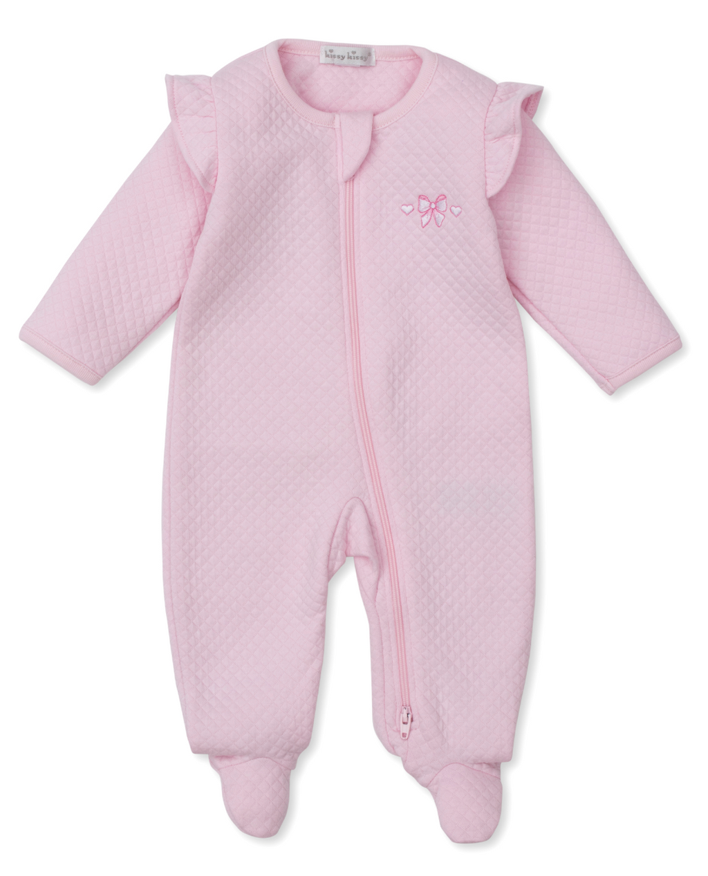 Kissy Kissy Jacquard Zip Footie in Pink Billowy Bows