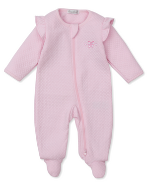 Kissy Kissy Jacquard Zip Footie in Pink Billowy Bows