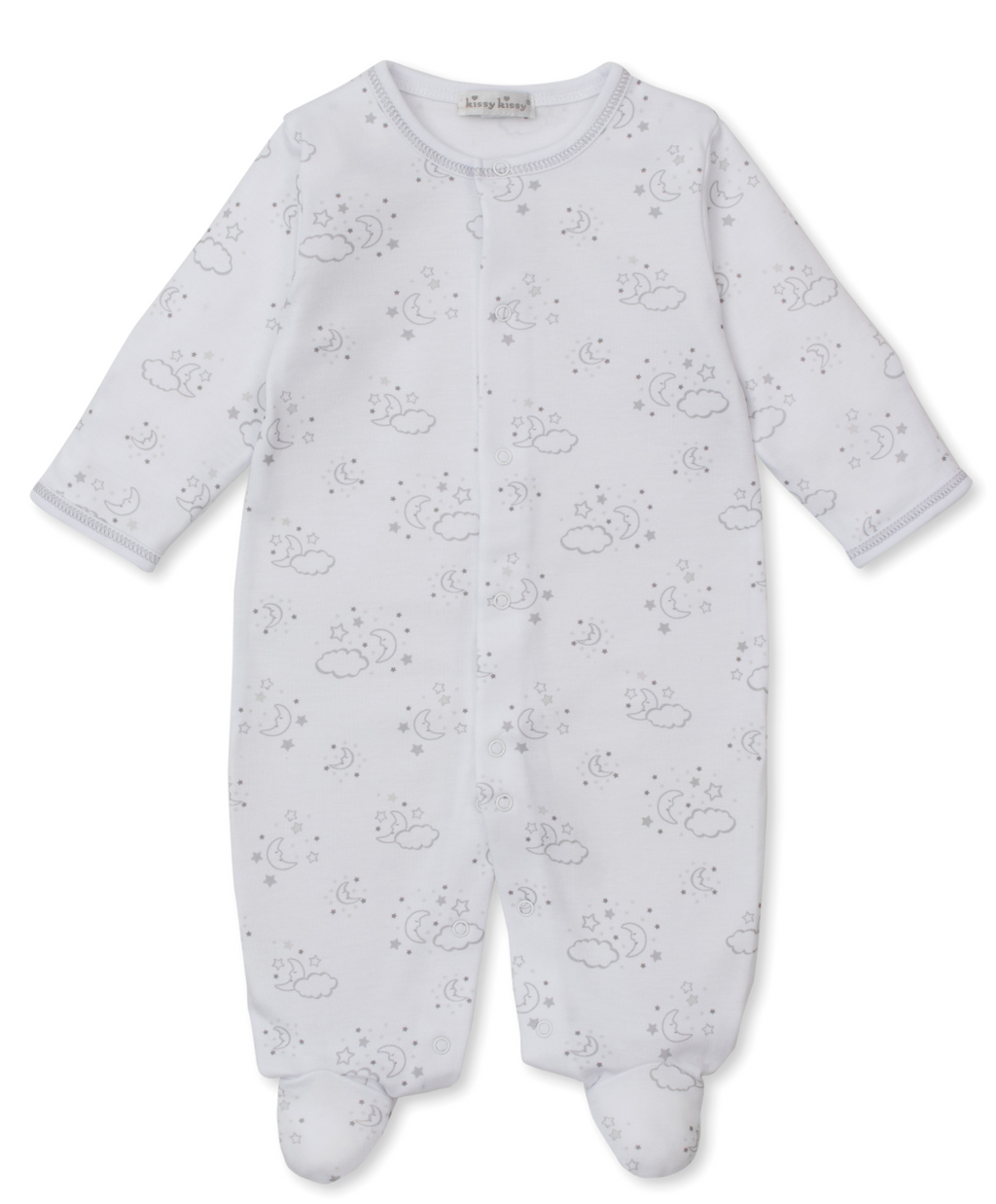 Kissy Kissy Snap Footie in Silver Cheerful Good Night