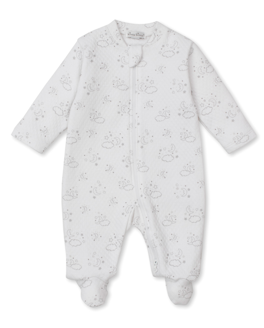 Kissy Kissy Jacquard Zip Footie in Silver Cheerful Good Night