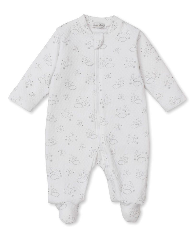 Kissy Kissy Jacquard Zip Footie in Silver Cheerful Good Night