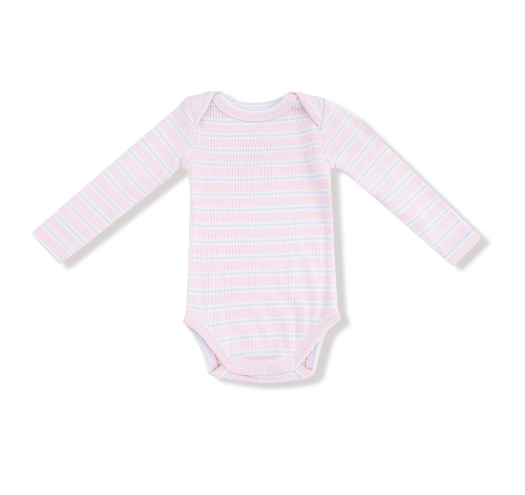 Angel Dear Modal Rib Lap Shoulder Bodysuit in Pink Stripe