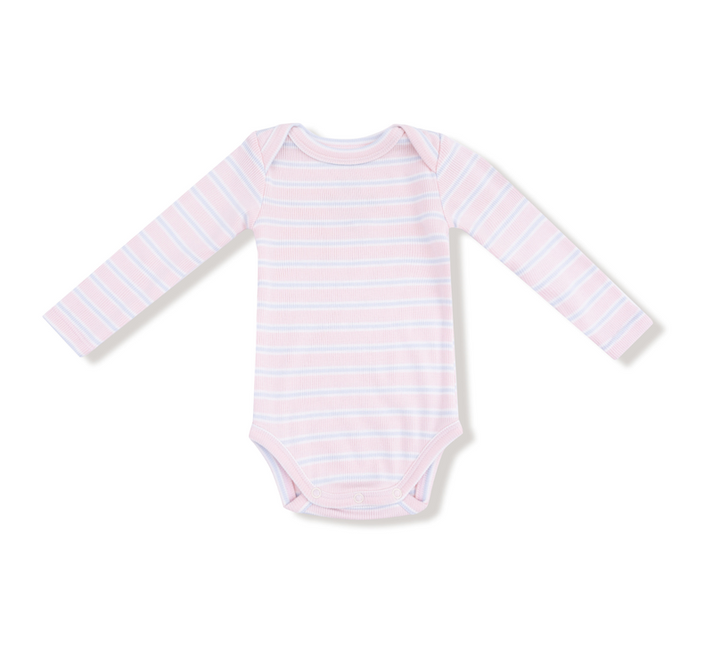 Angel Dear Modal Rib Lap Shoulder Bodysuit in Pink Stripe