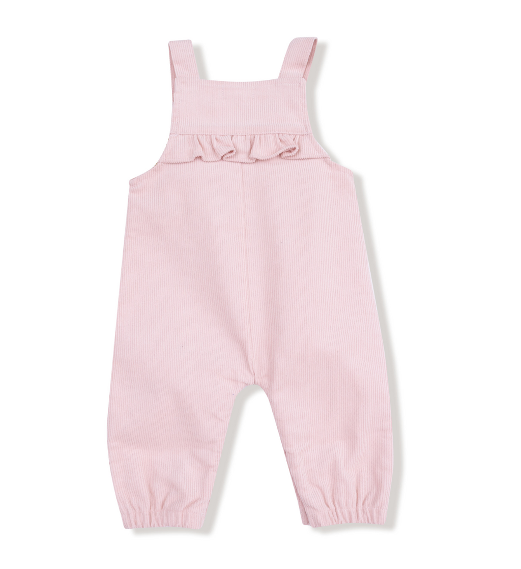 Angel Dear Front Ruffle Overall in Veiled Pink
