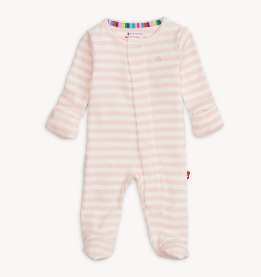 Magnetic Me Organic Cotton Footie in Pink Stripe