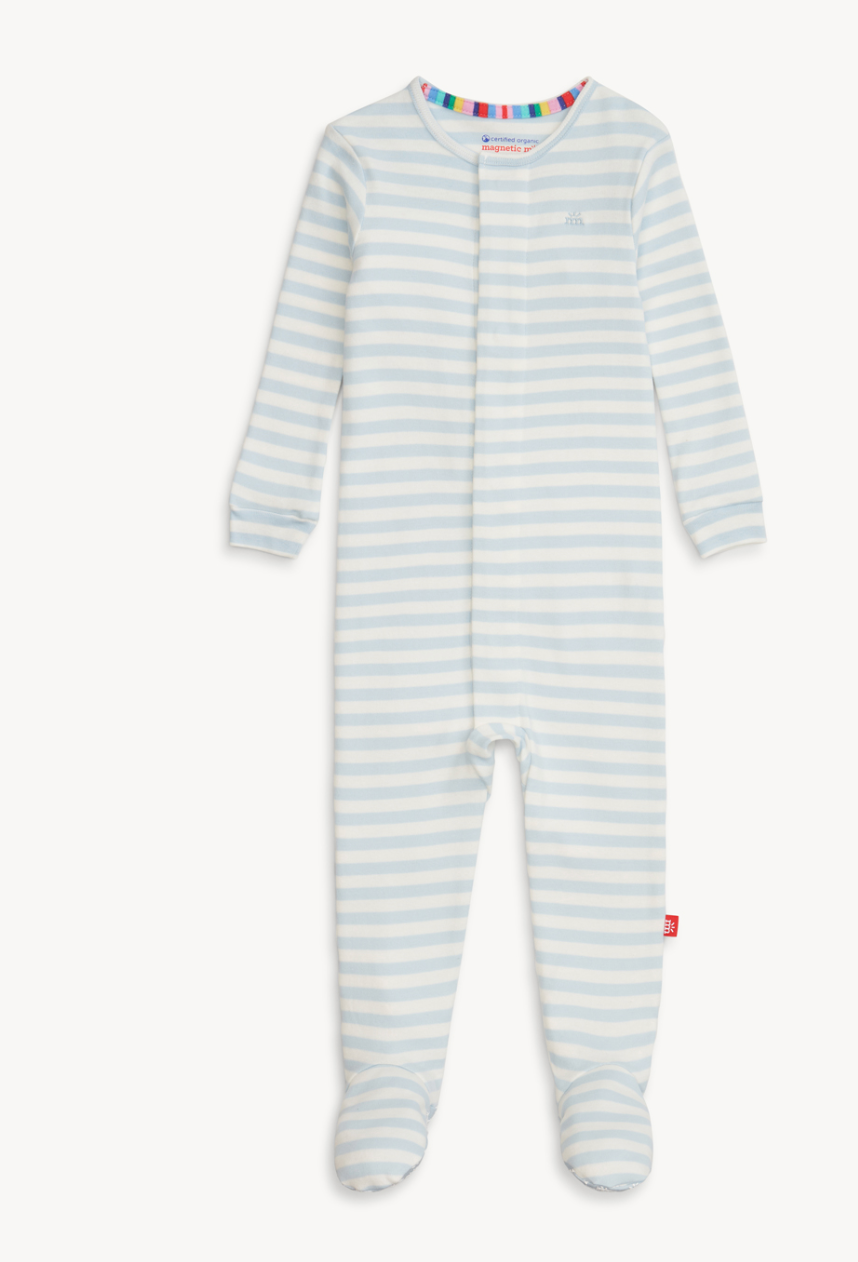 Magnetic Me Organic Cotton Footie in Blue Stripe