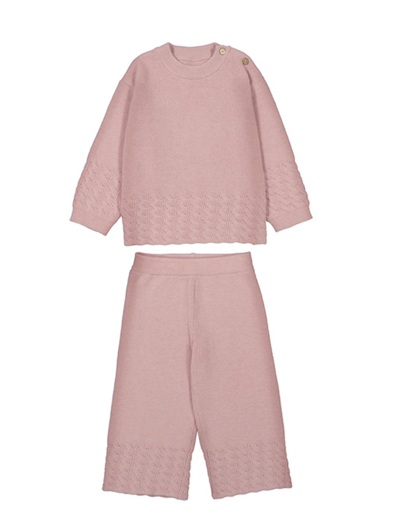 Mayoral Cable Knit Wide Leg Set in Pink