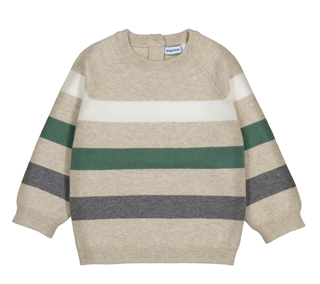 Mayoral Block Stripe Sweater in Chai/Green
