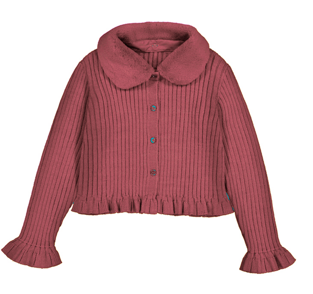 Mayoral Faux Fur Collar Cardigan in Cherry