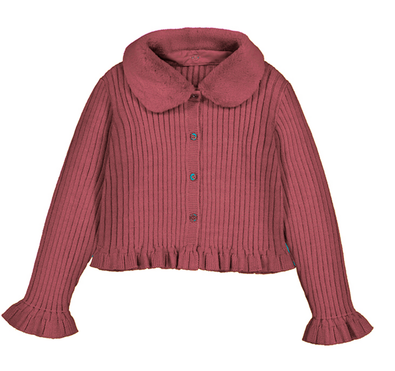 Mayoral Faux Fur Collar Cardigan in Cherry