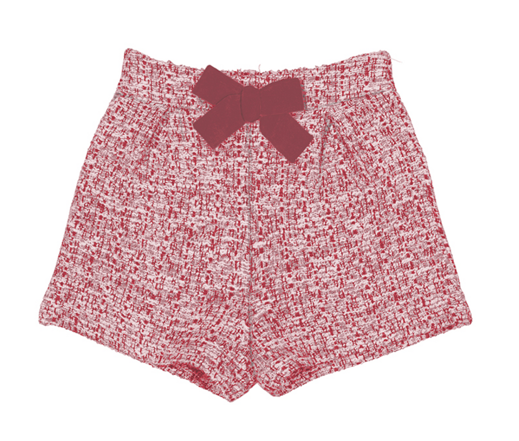 Mayoral Tweed Short with Velvet Bow in Cherry Red