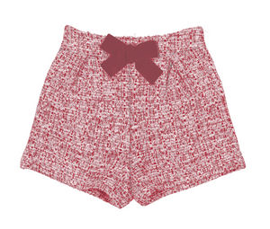 Mayoral Tweed Short with Velvet Bow in Cherry Red