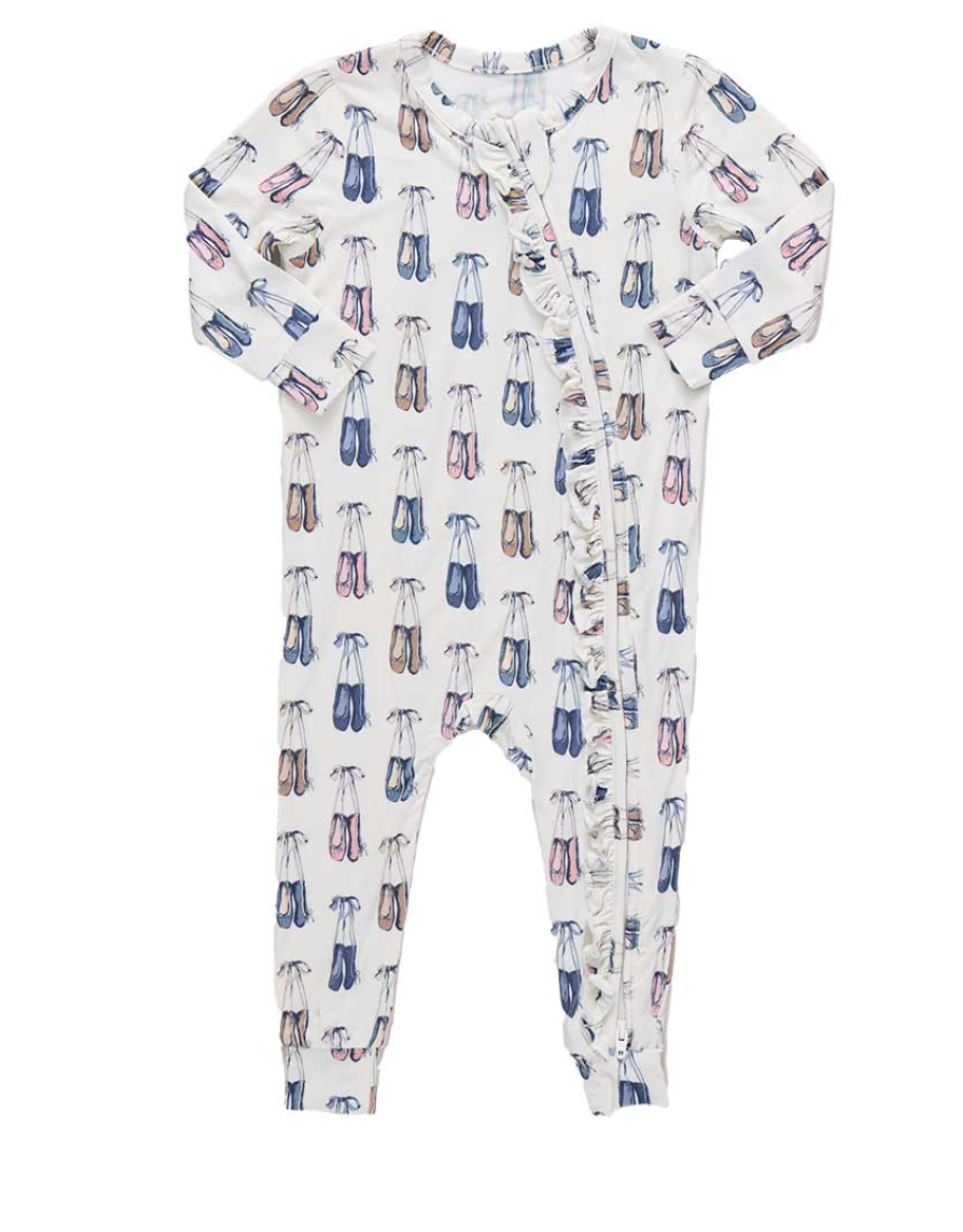 Pink Chicken Bamboo Ruffle Romper in Ballet Slippers
