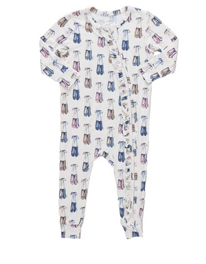 Pink Chicken Bamboo Ruffle Romper in Ballet Slippers