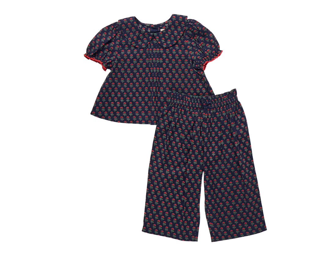 Pink Chicken Baby Dawson Set in Navy Carnation