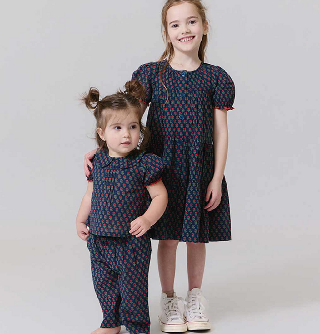 Pink Chicken Baby Dawson Set in Navy Carnation